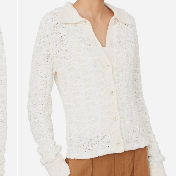 NWOT Vince Geometric Cotton Blend Cardigan in off- white/optic white M luxury